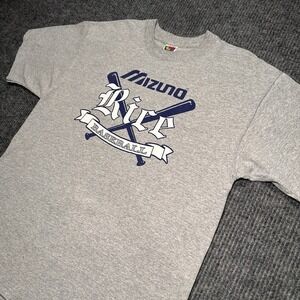 Rare Mizuno Rice University Baseball T-Shirt Grey Blue‎ Logo Adult Sz XL